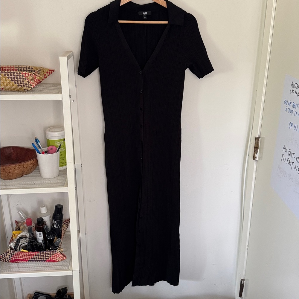 Paige Black Ribbed Button-Front Knit Dress